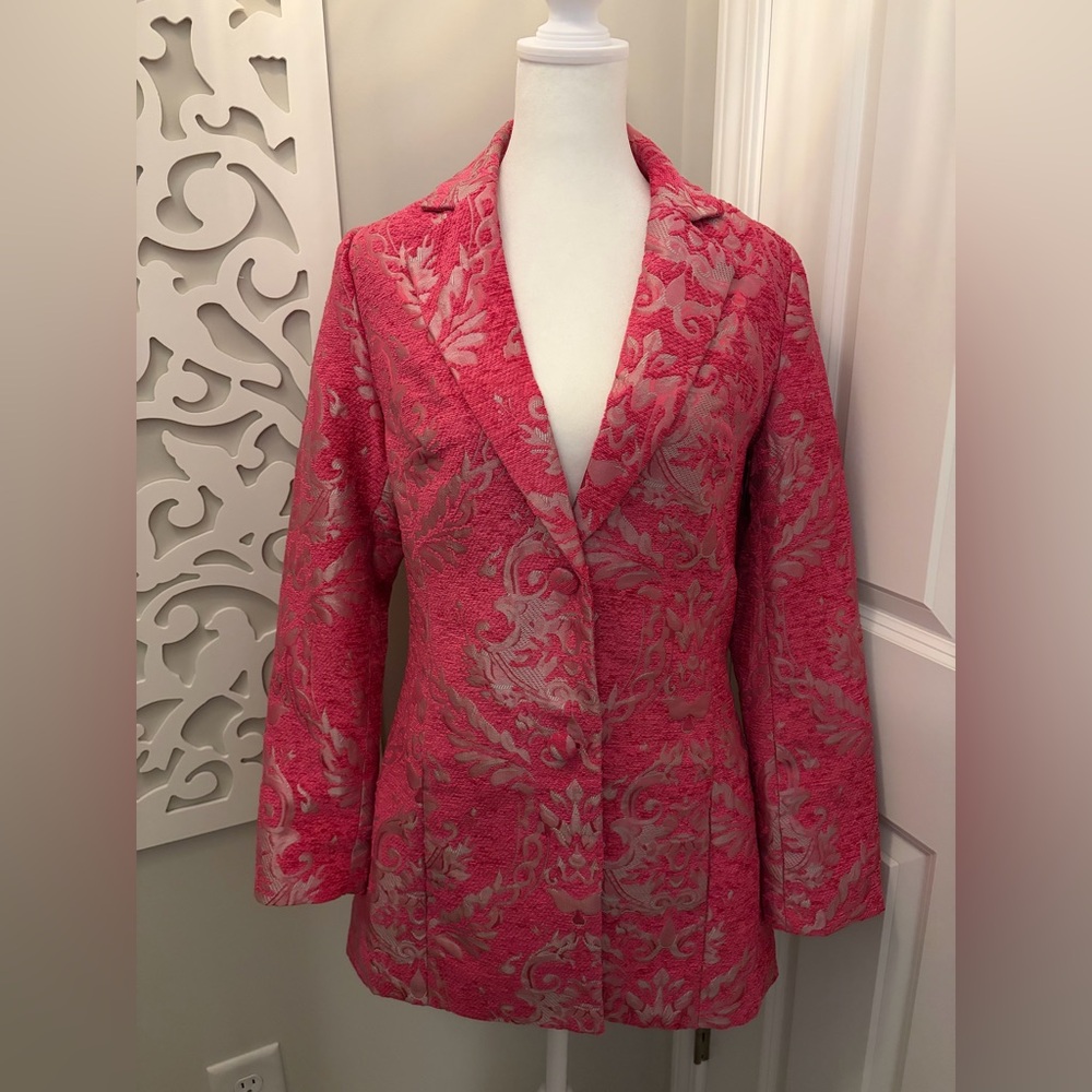 Venus Women’s Blazer Jacket Pink Jacquard Long Sleeve Single Breasted